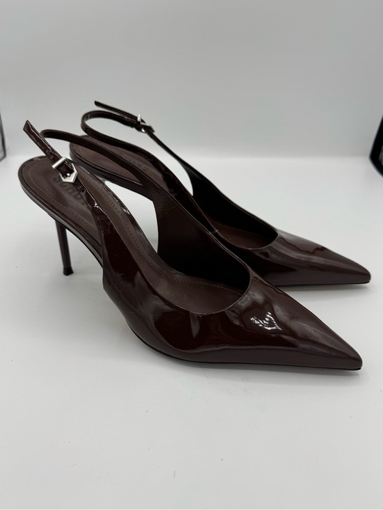 SCHUTZ Shoes - Schutz Paola 90MM Patent Leather Slingback Pumps Womens Size 8 Us Root Brown